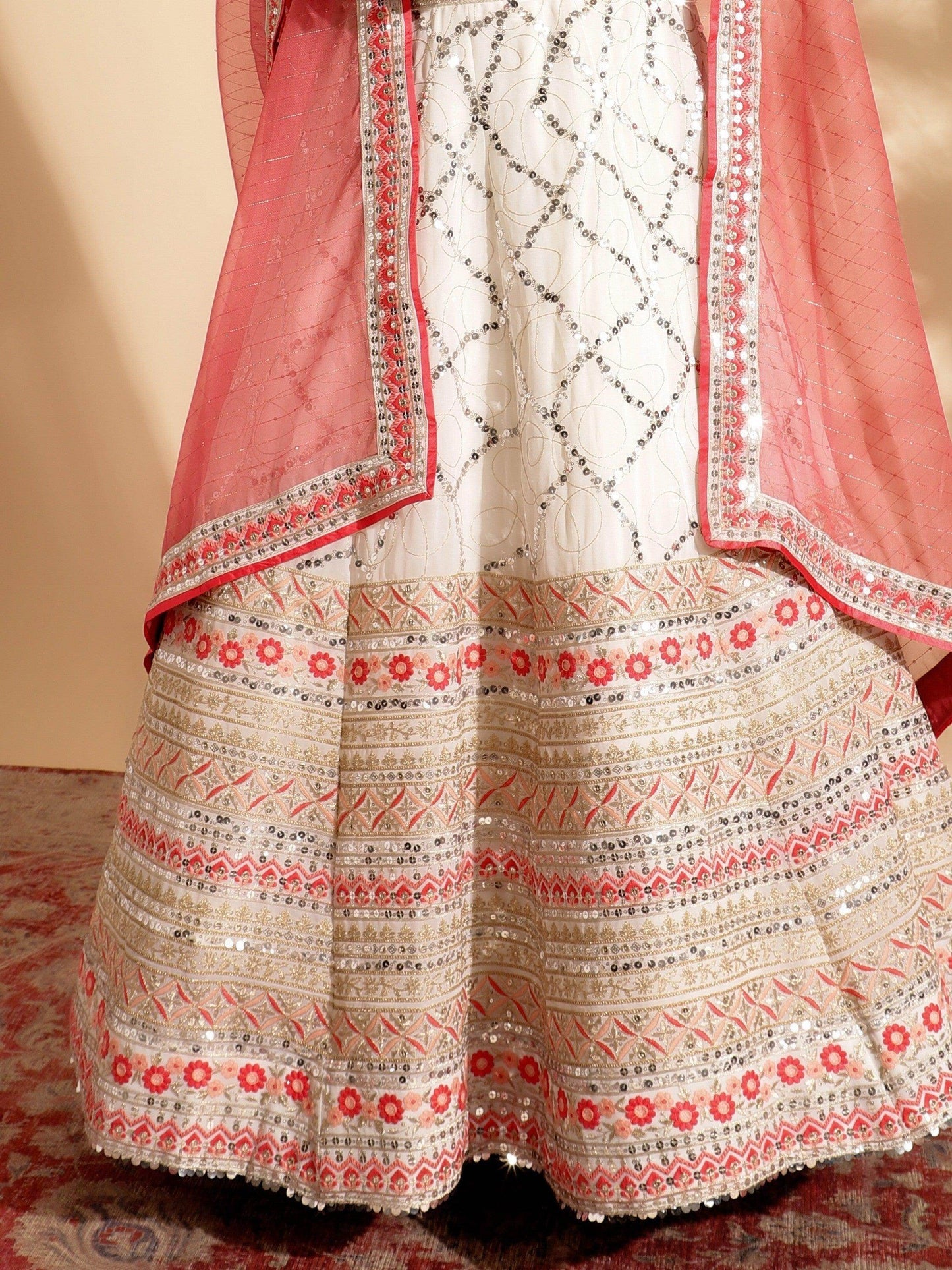 Tantalizing White Sequins Work Georgette Lehenga Choli With Dupatta - Zeel Clothing
