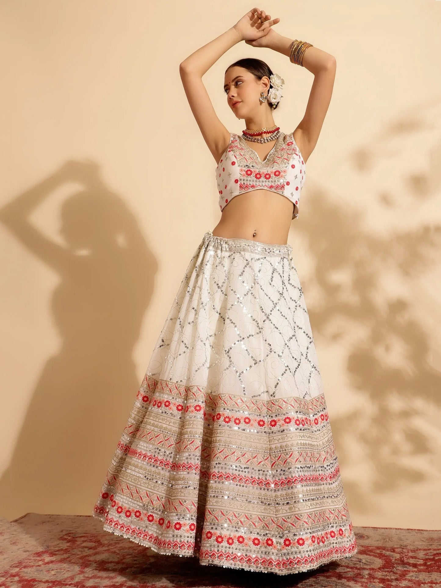 Tantalizing White Sequins Work Georgette Lehenga Choli With Dupatta - Zeel Clothing