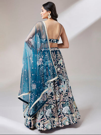 Gorgeous Teal Blue Sequins Net Designer Lehenga Choli With Dupatta