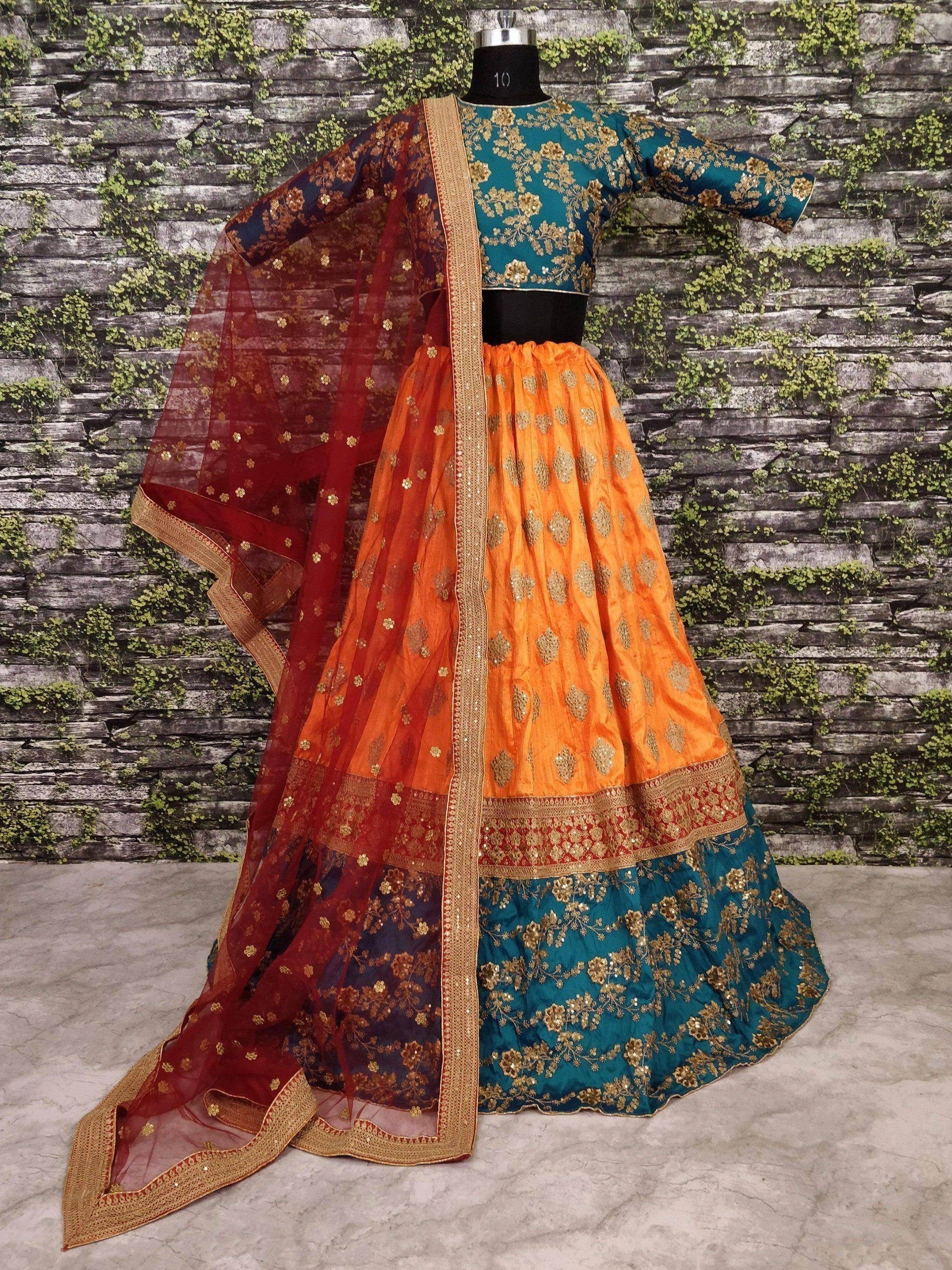 Teal Green and Yellow Embroidered Bridal Lehenga Choli - Zeel Clothing
