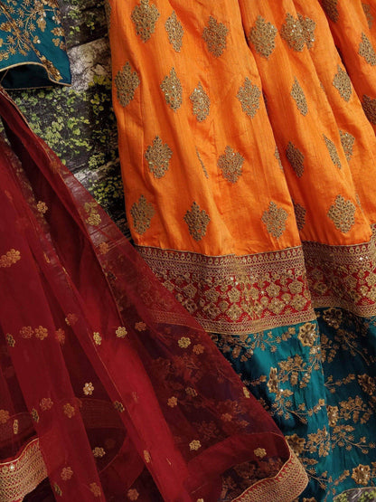 Teal Green and Yellow Embroidered Bridal Lehenga Choli - Zeel Clothing
