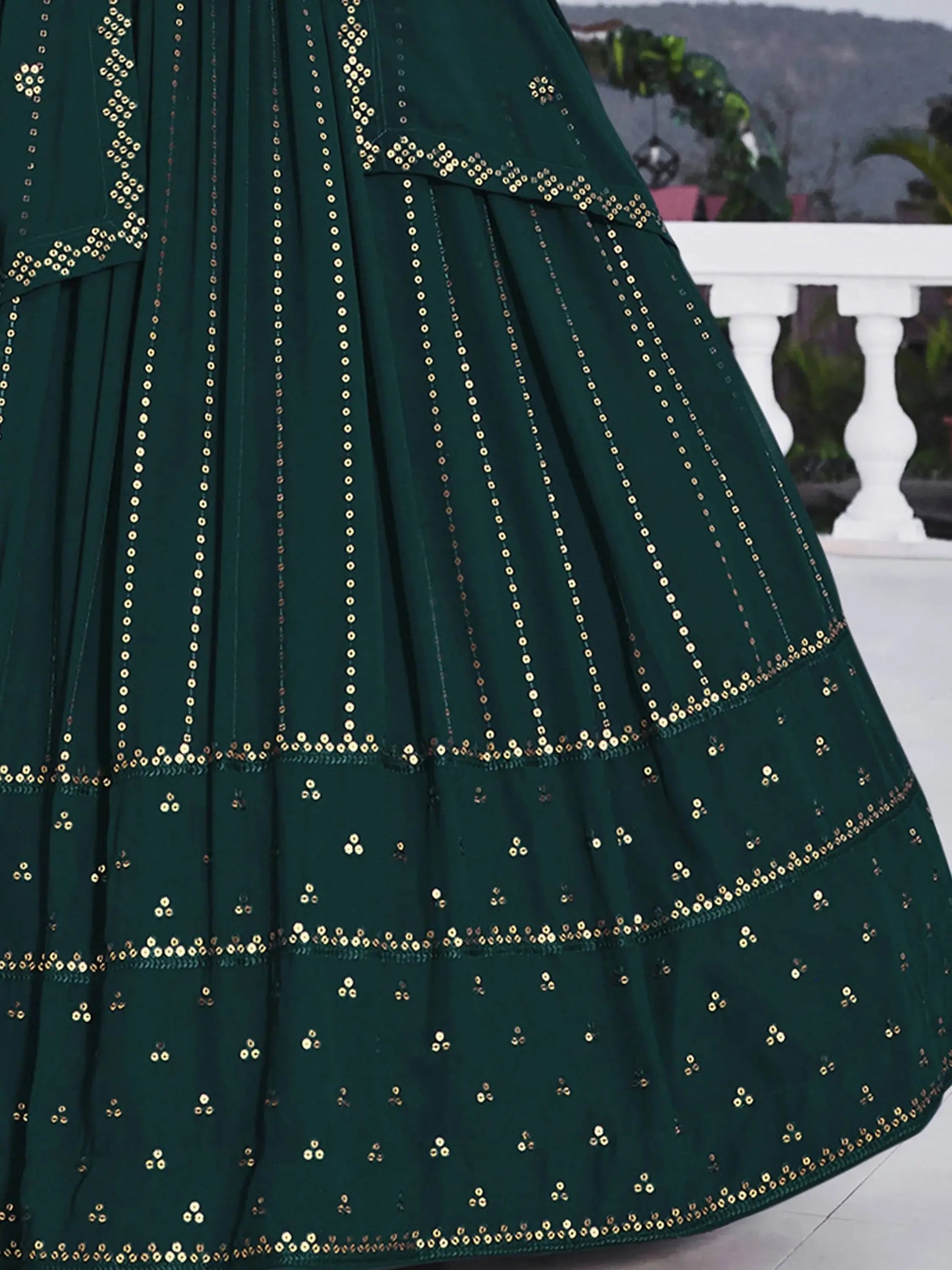 Teal Green Sequins Georgette Wedding Wear Lehenga Choli - Zeel Clothing