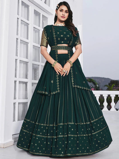 Teal Green Sequins Georgette Wedding Wear Lehenga Choli - Zeel Clothing