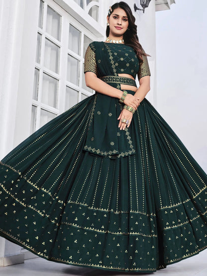 Teal Green Sequins Georgette Wedding Wear Lehenga Choli - Zeel Clothing