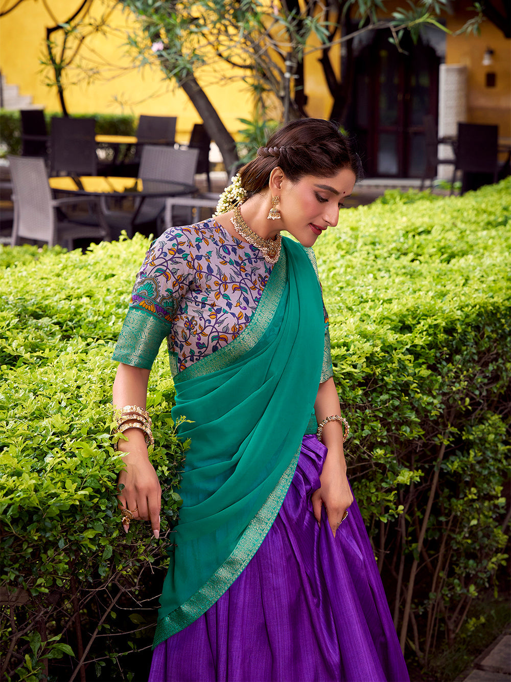 Pruple Color Printed With Zari Weaving Work Astha Silk Lehenga Choli