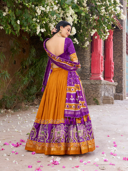 Mustard Color Patola Printed Tussar Silk Lehenga Choli