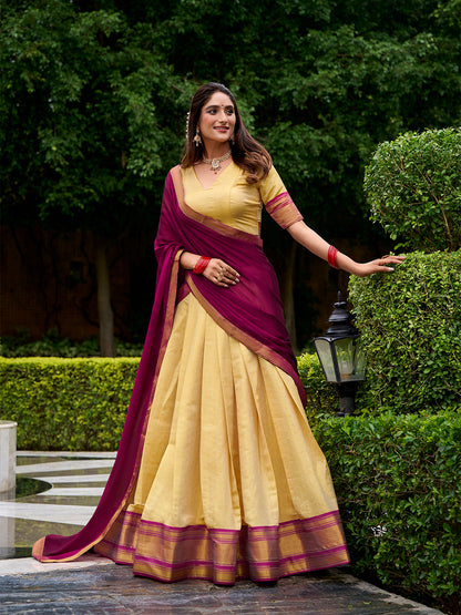 Pink Color Zari Weaving Work Kanchipuram Lehenga Choli