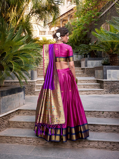 Pink Color Zari Weaving Work Jacquard Silk(Paithani) Lehenga Choli