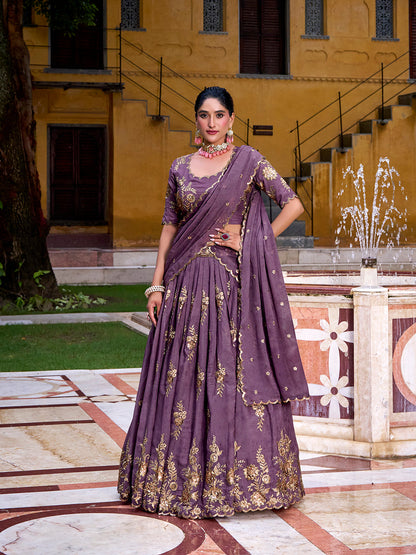 Lavender Color Sequince And Thread Embroidery Work Chocolate Crush Lehenga Choli