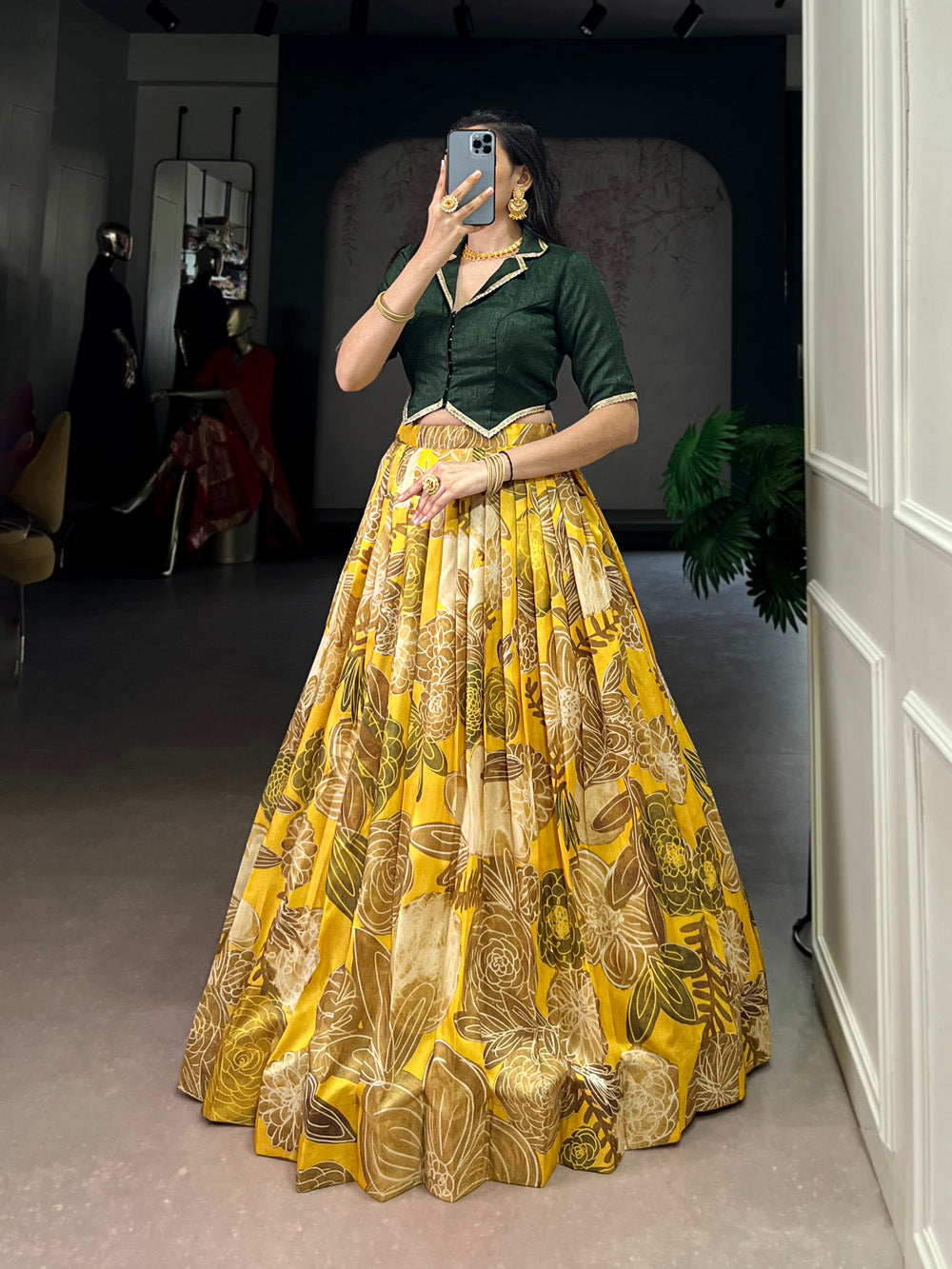 Mustard Color Printed Tasar Silk Co-Ord Set