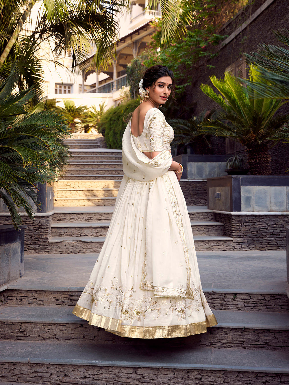 Off White Color Sequins And Embroidery With Foil Work Silver Glosy Lehenga Choli