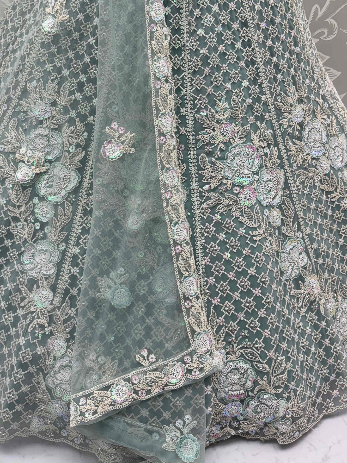 Tremendous Pista Green Hand Embroidered Net Reception Wear Lehenga Choli - Zeel Clothing