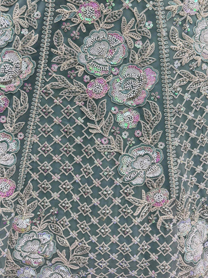 Tremendous Pista Green Hand Embroidered Net Reception Wear Lehenga Choli - Zeel Clothing