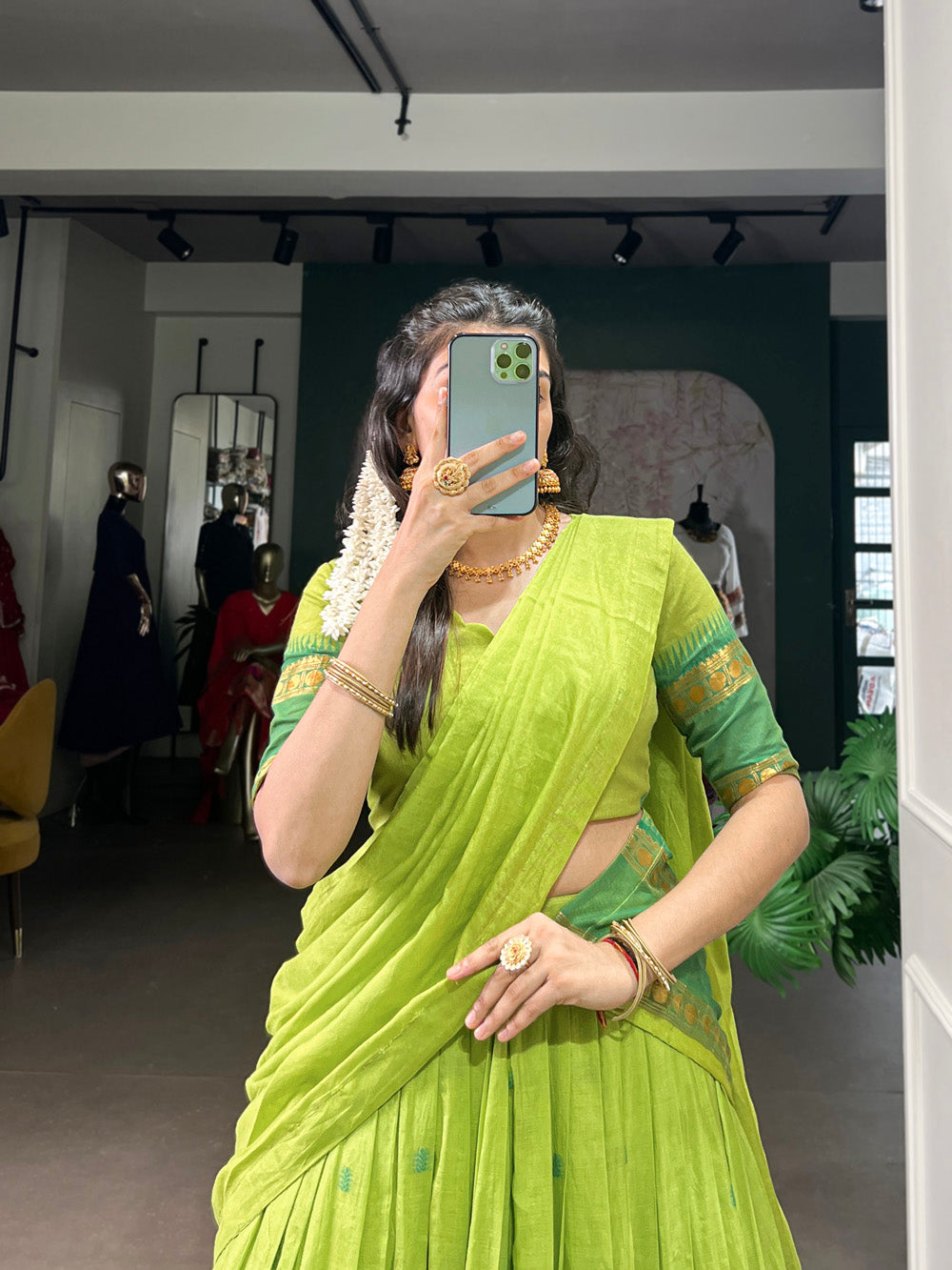 Parrot Color Zari Weaving Work Chanderi Lehenga Choli