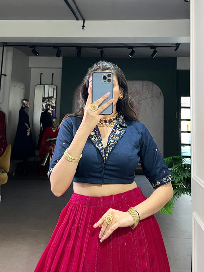 Pink Color Printed With Zari Weaving Work Poly Cotton Co-ord Set