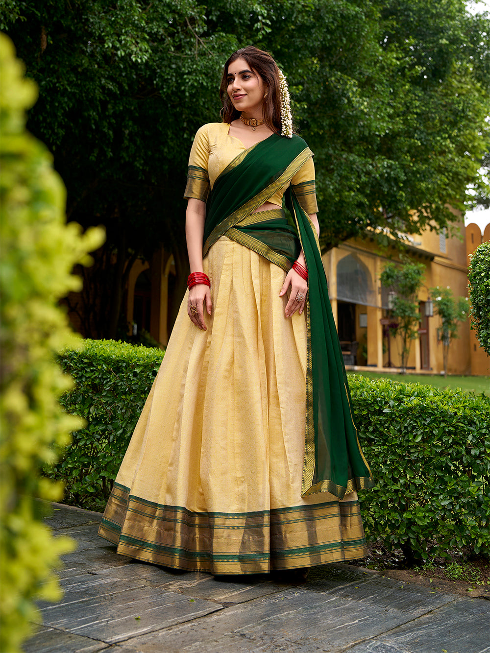 Green Color Zari Weaving Work Kanchipuram Lehenga Choli