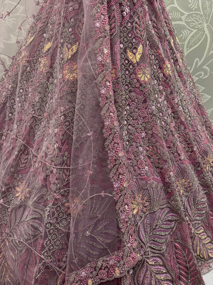 Unique Mauve Dori Embroidery Net Engagement Wear Lehenga Choli - Zeel Clothing