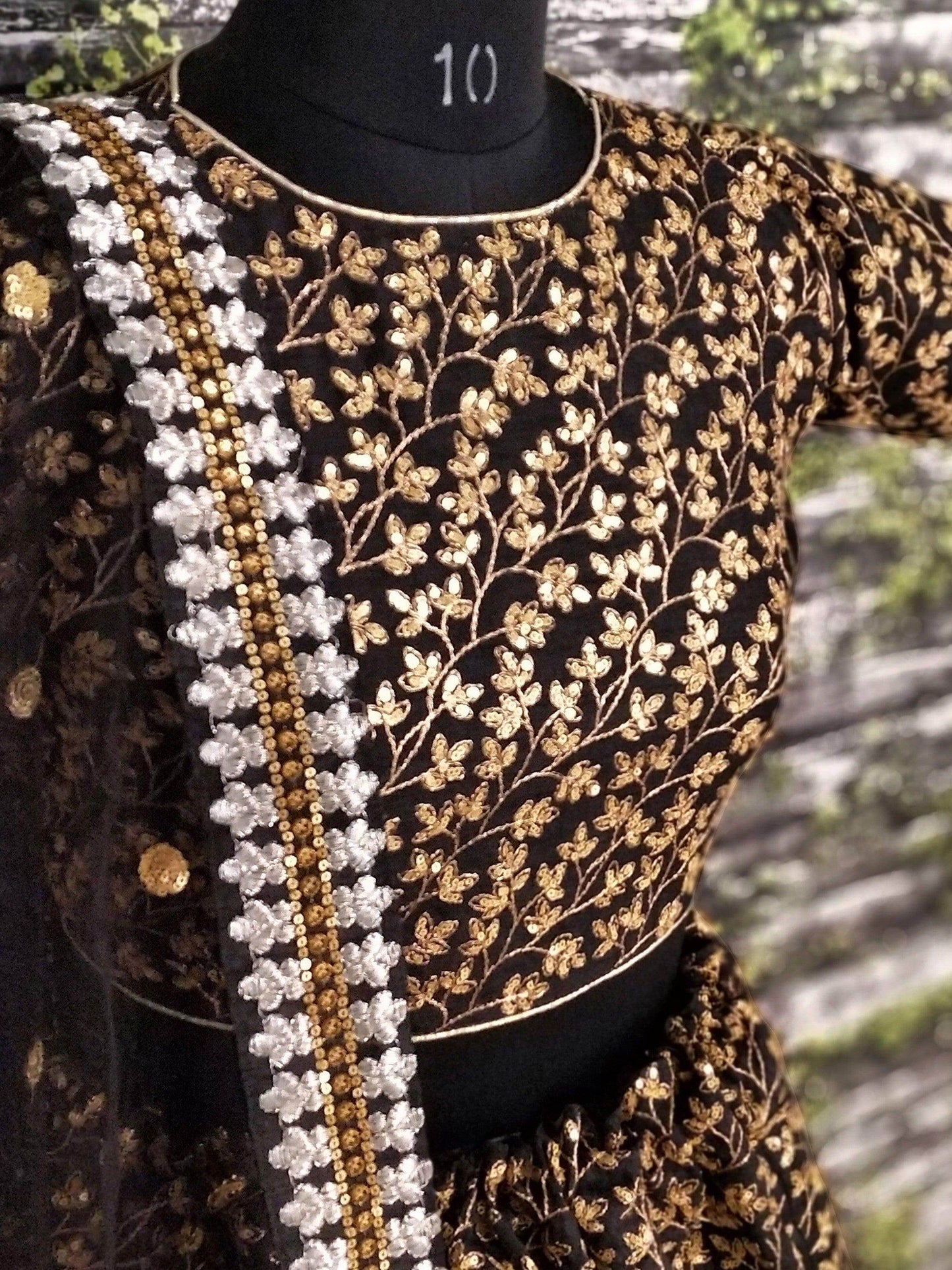 Vine Pattern Golden Sequins Black Silk Lehenga Choli Set - Zeel Clothing