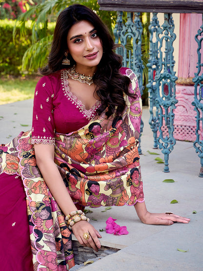 Pink Color Sequins And Thread Embroidery Work Vichitra Silk Lehenga