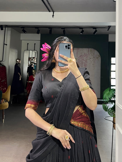 Black Color Zari Weaving Work Chanderi Lehenga Choli