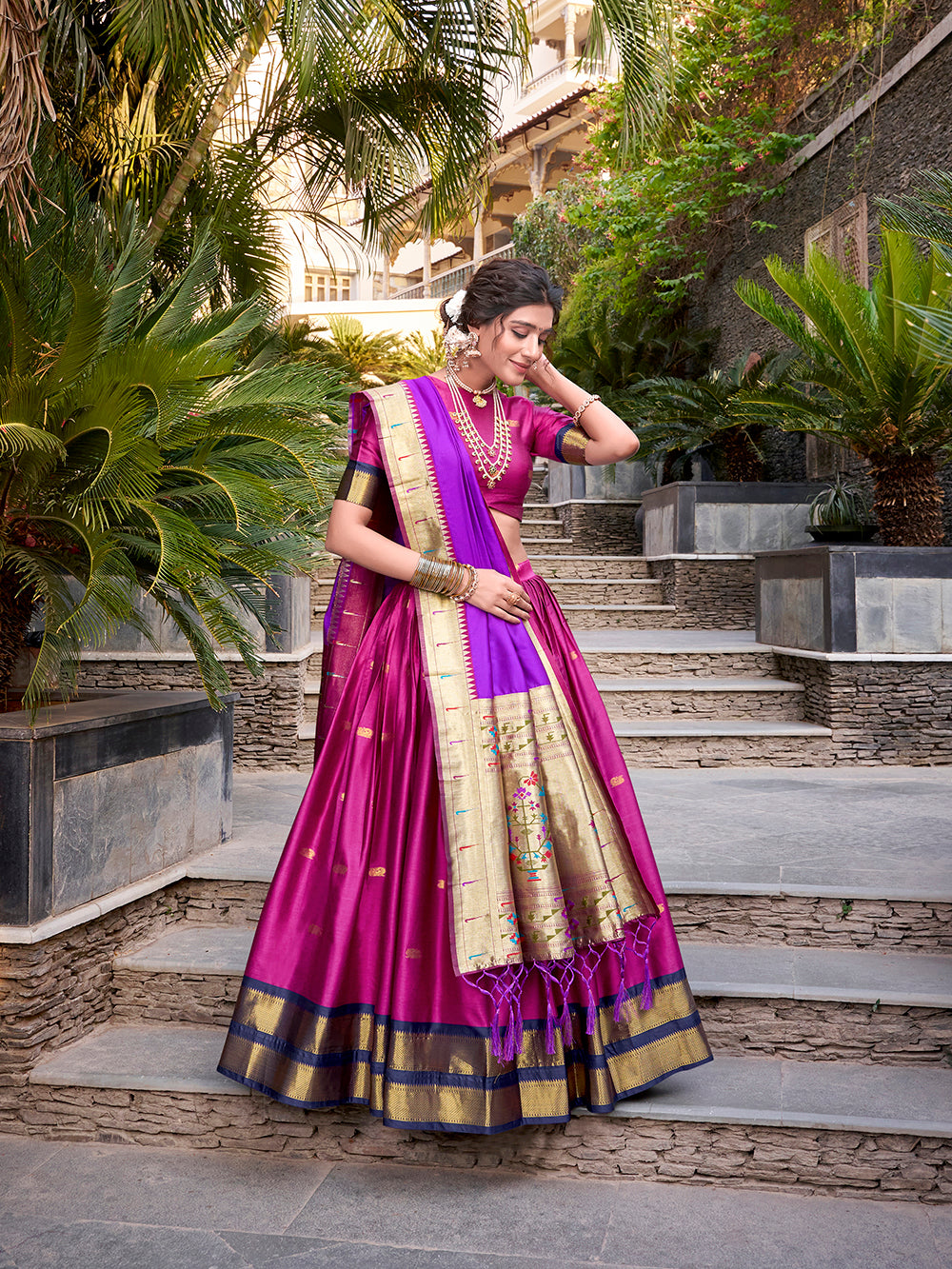 Pink Color Zari Weaving Work Jacquard Silk(Paithani) Lehenga Choli