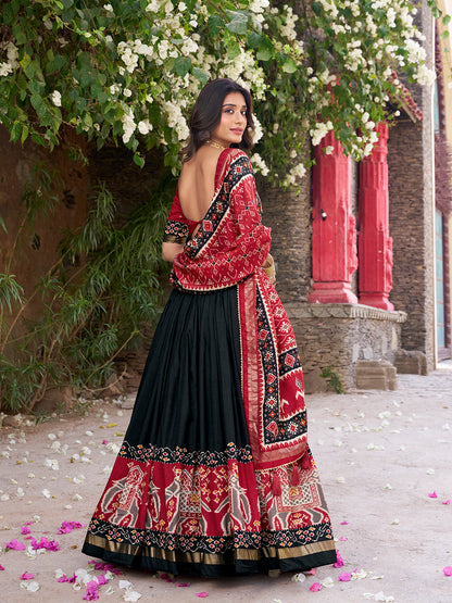 Black Color Patola Printed Tussar Silk Lehenga Choli