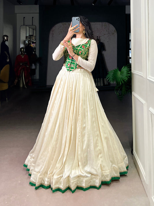 Off White Color Lace Touch Up Vichitra Silk Co-Ord Set