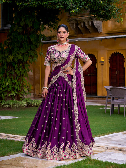 Purple Color Sequince And Thread Embroidery Work Rangoli Crush Lehenga Choli