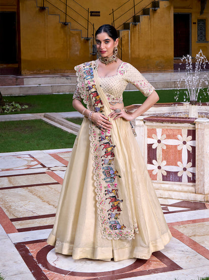 Cream Color Sequince And Thread Embroidery Work Raspberry Lehenga Choli
