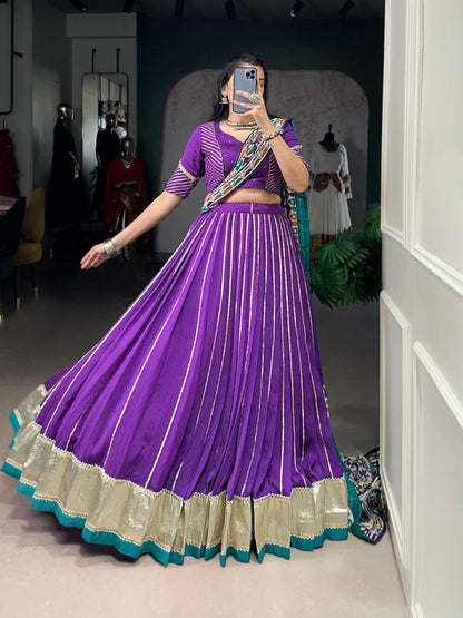 Purple Color Zari Weaving Work With Embossed Design Chanderi Lehenga Choli
