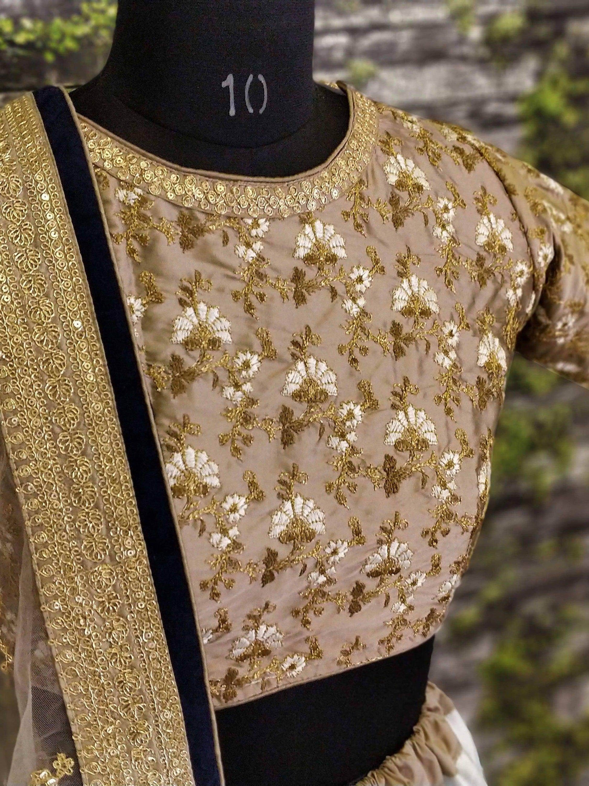 White Botanical Flower Butta Printed Lehenga with Embroidered Blouse - Zeel Clothing