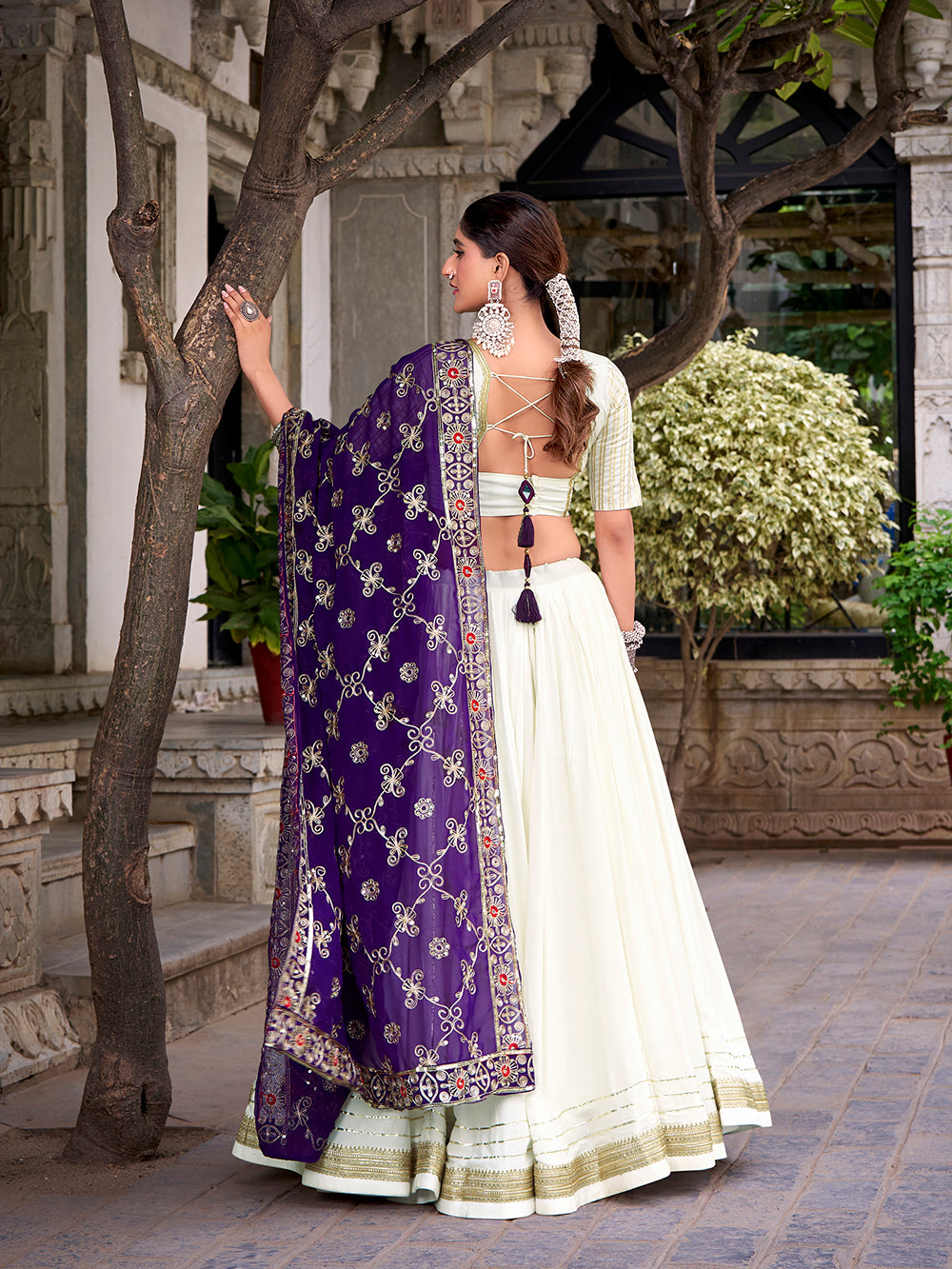 White Color Zari Weaving Work With Lace Touch Up Rayon Lehenga choli