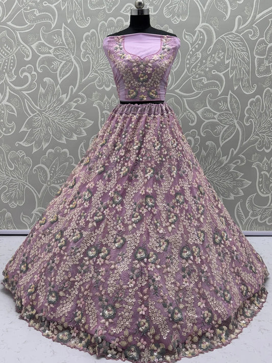 Winsome Lilac Dori Embroidery Net Engagement Wear Lehenga With Blouse - Zeel Clothing