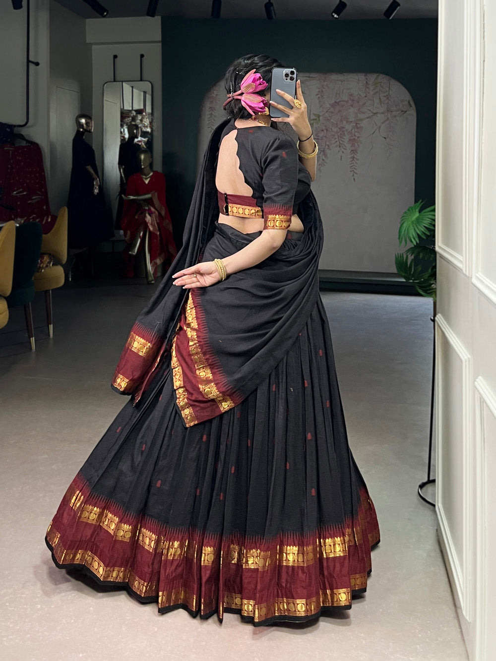 Black Color Zari Weaving Work Chanderi Lehenga Choli