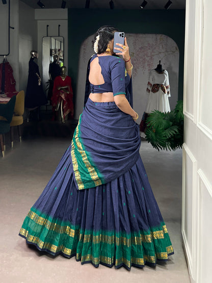 Navy Blue Color Zari Weaving Work Chanderi Lehenga Choli