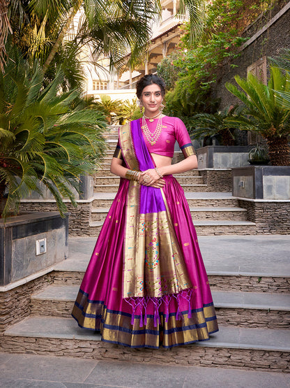Pink Color Zari Weaving Work Jacquard Silk(Paithani) Lehenga Choli