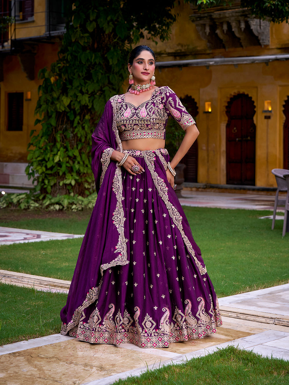 Purple Color Sequince And Thread Embroidery Work Rangoli Crush Lehenga Choli