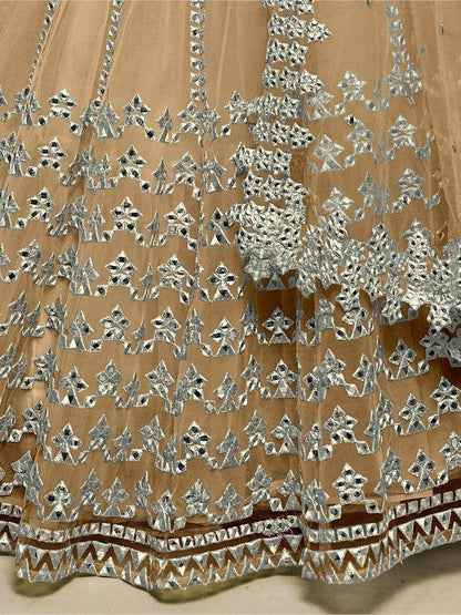 Wonderful Beige Foil Work Net Party Wear Lehenga Choli With Dupatta - Zeel Clothing