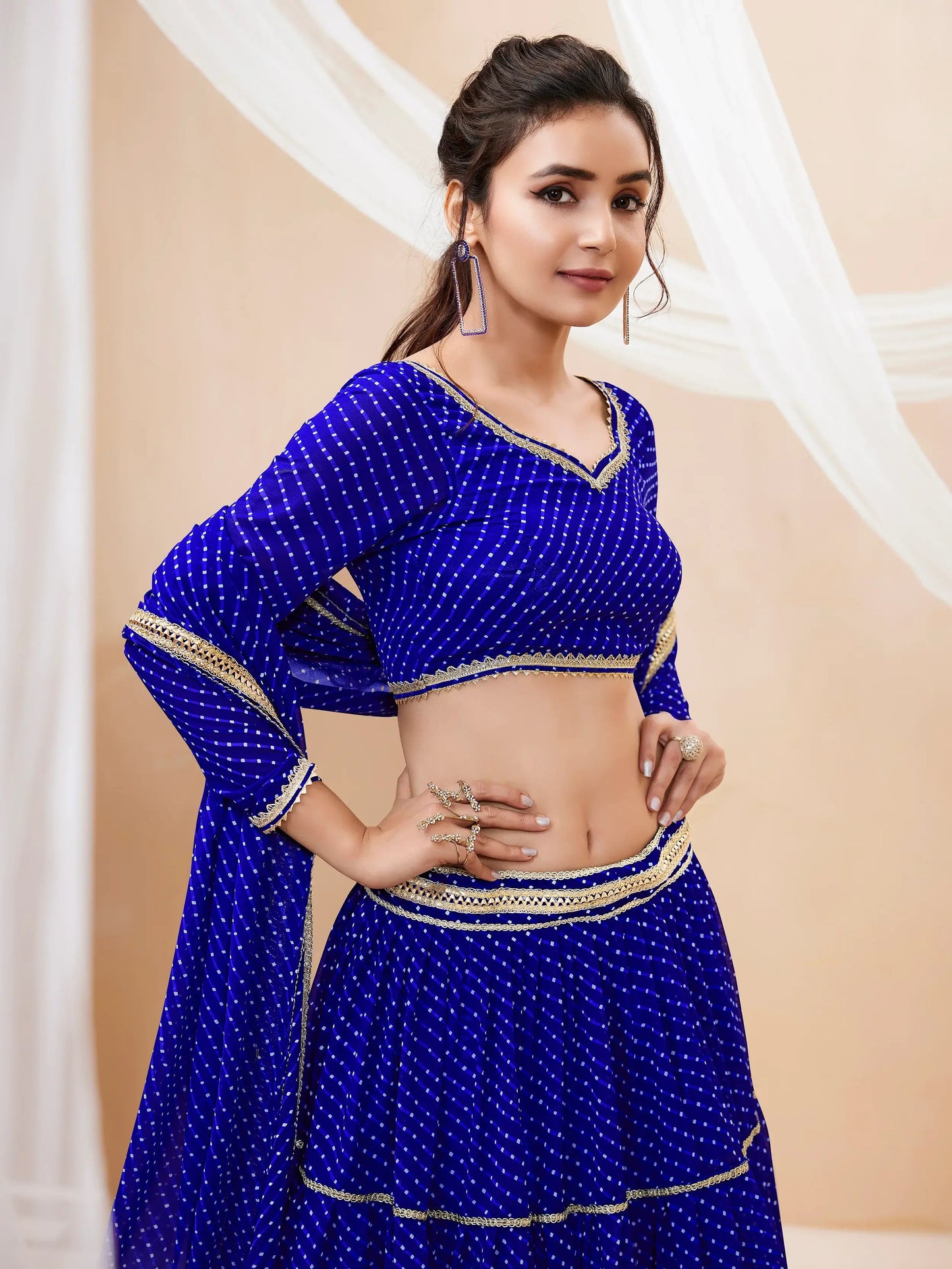 Wonderful Blue Leheriya Printed Georgette Festival Wear Lehenga Choli - Zeel Clothing