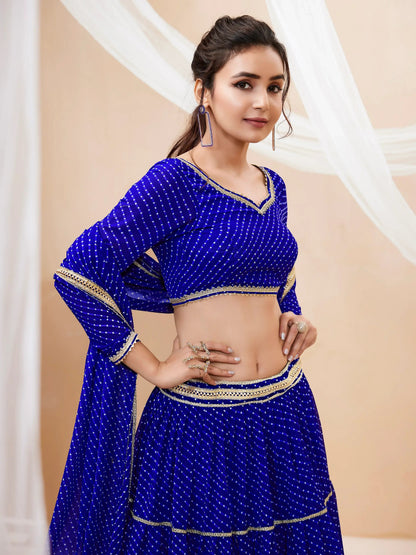 Wonderful Blue Leheriya Printed Georgette Festival Wear Lehenga Choli - Zeel Clothing