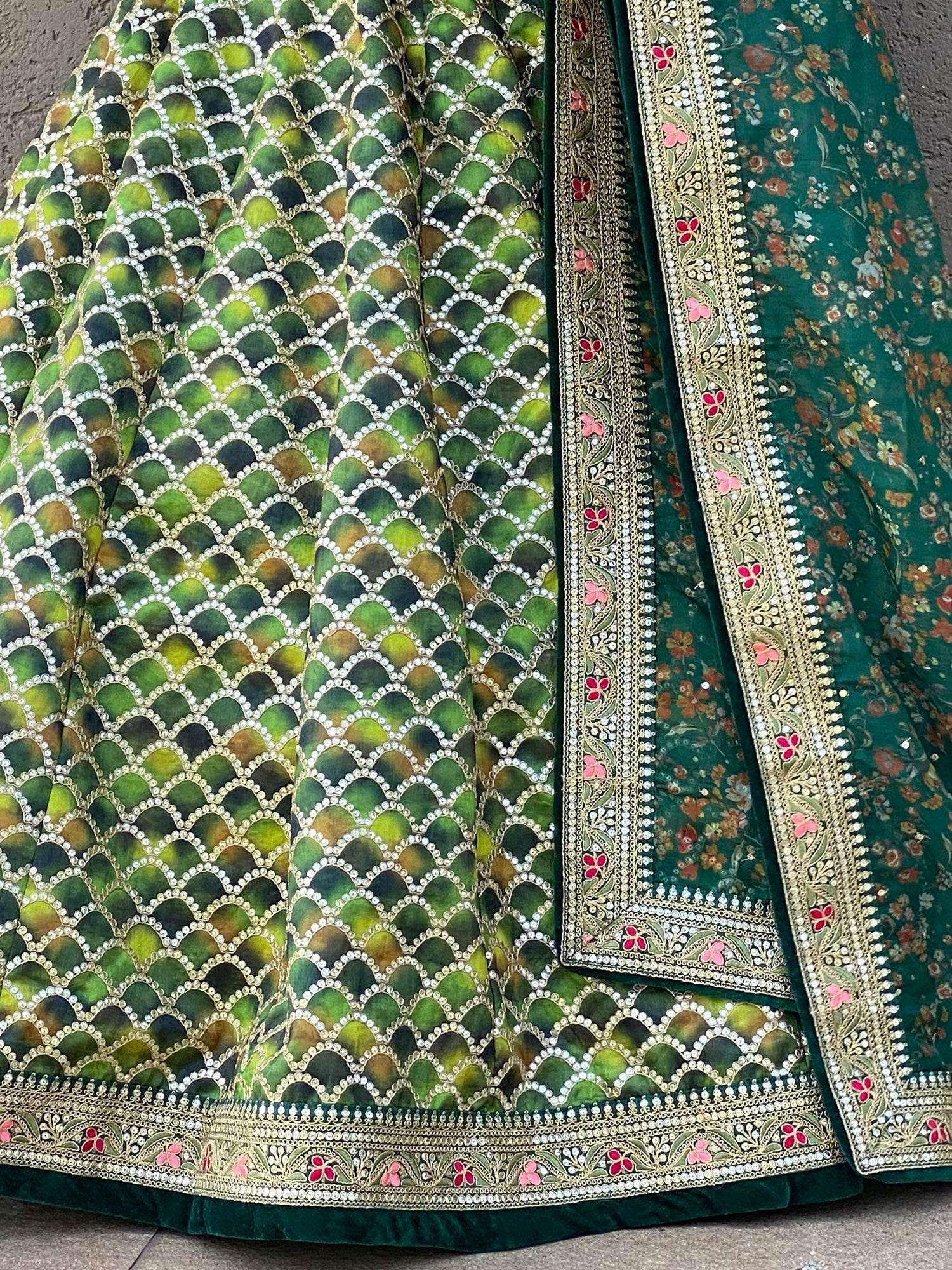 Wonderful Green Sequins Art Silk Wedding Lehenga Choli With Dupatta - Zeel Clothing