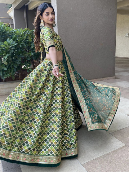Wonderful Green Sequins Art Silk Wedding Lehenga Choli With Dupatta - Zeel Clothing