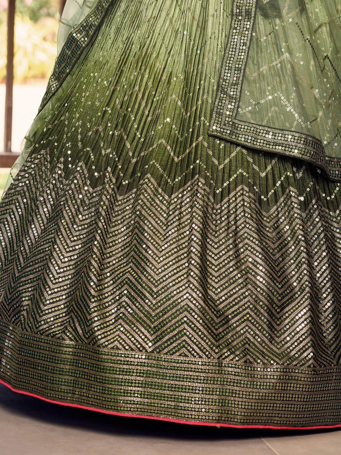Wonderful Green Sequins Chinon Mehendi Wear Lehenga Choli - Zeel Clothing