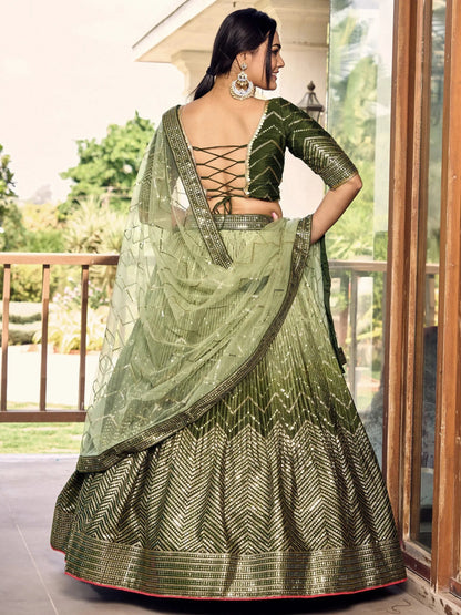 Wonderful Green Sequins Chinon Mehendi Wear Lehenga Choli - Zeel Clothing