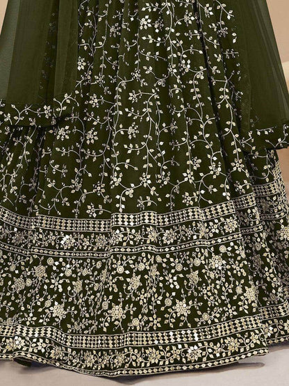 Wonderful Green Sequins Georgette Mehendi Wear Lehenga Choli - Zeel Clothing
