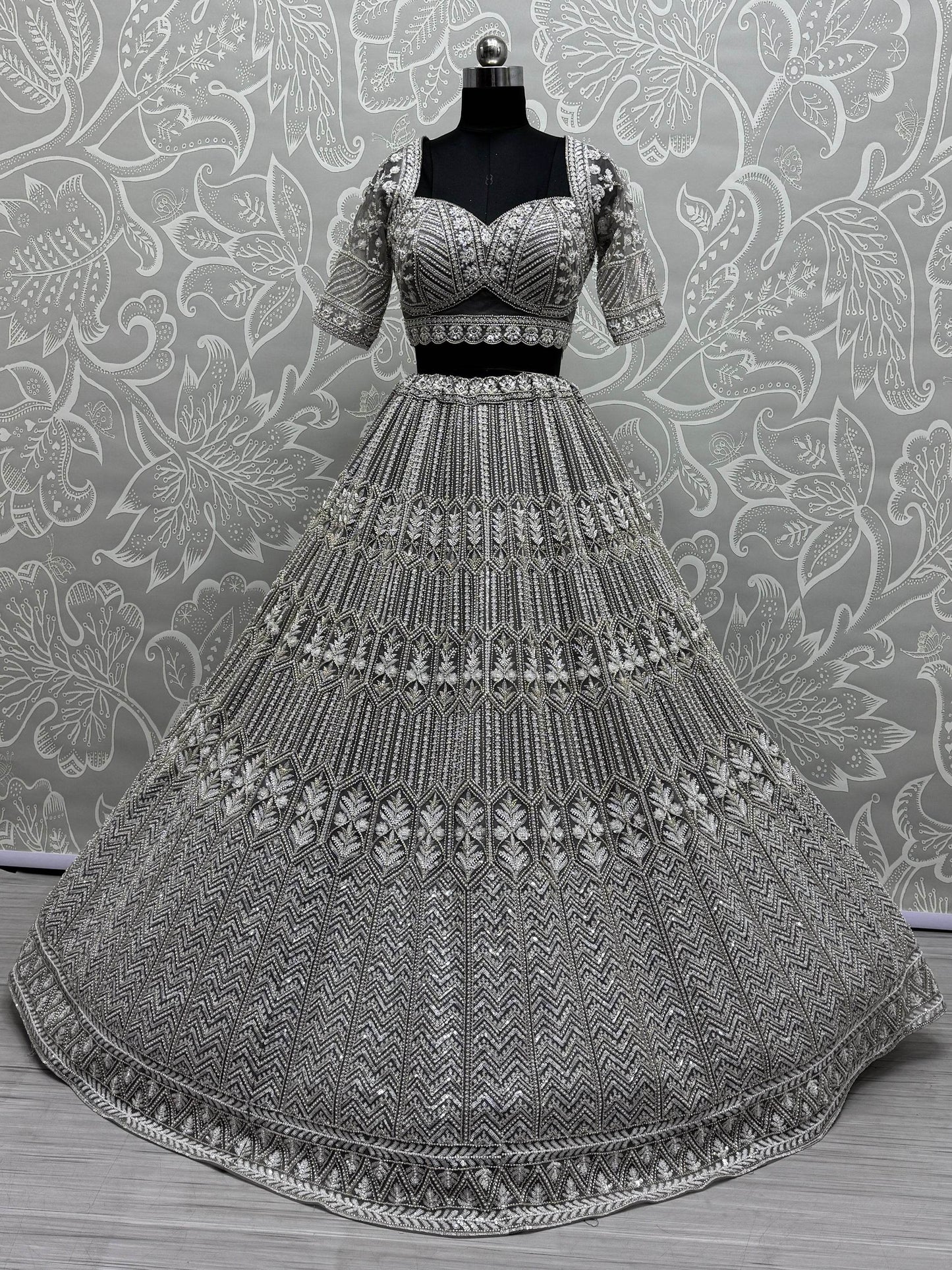 Wonderful Grey Hand Work Net Designer Lehenga Choli With Dupatta - Zeel Clothing