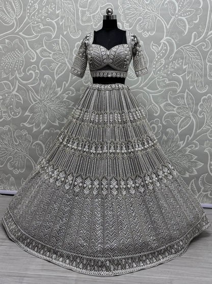 Wonderful Grey Hand Work Net Designer Lehenga Choli With Dupatta - Zeel Clothing