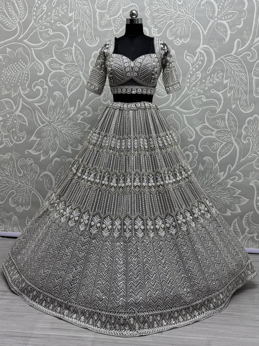 Wonderful Grey Hand Work Net Designer Lehenga Choli With Dupatta - Zeel Clothing