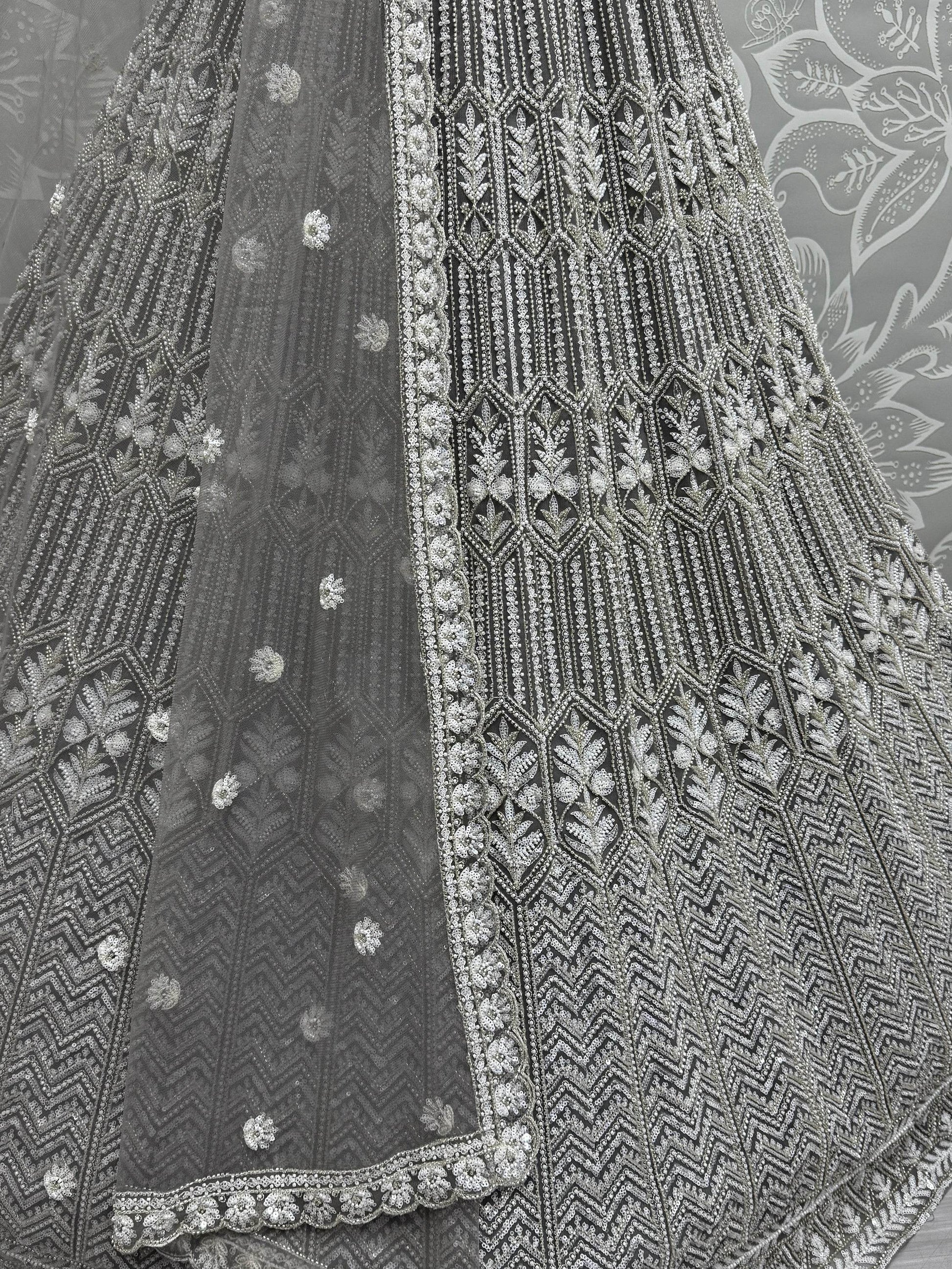 Wonderful Grey Hand Work Net Designer Lehenga Choli With Dupatta - Zeel Clothing