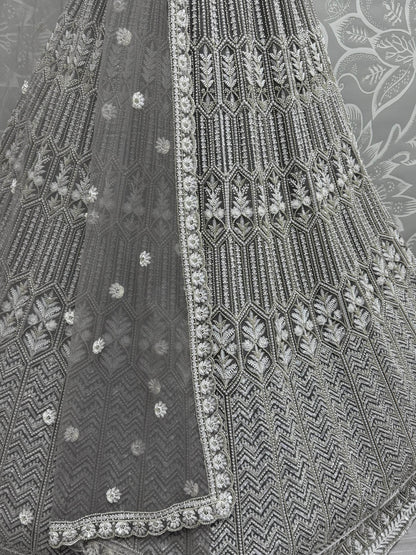 Wonderful Grey Hand Work Net Designer Lehenga Choli With Dupatta - Zeel Clothing